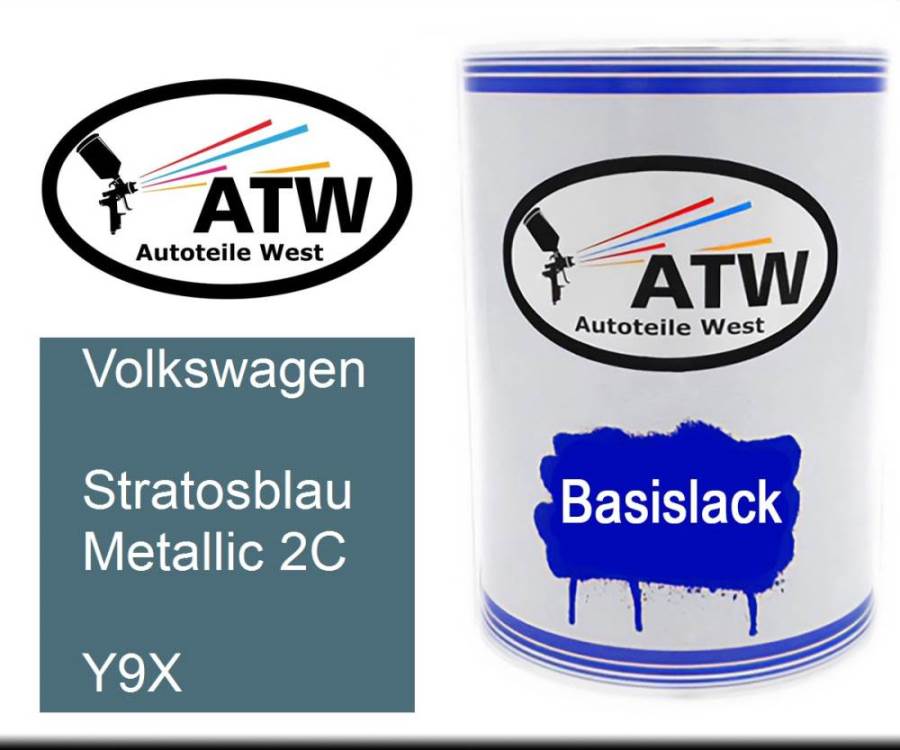 Volkswagen, Stratosblau Metallic 2C, Y9X: 500ml Lackdose, von ATW Autoteile West.